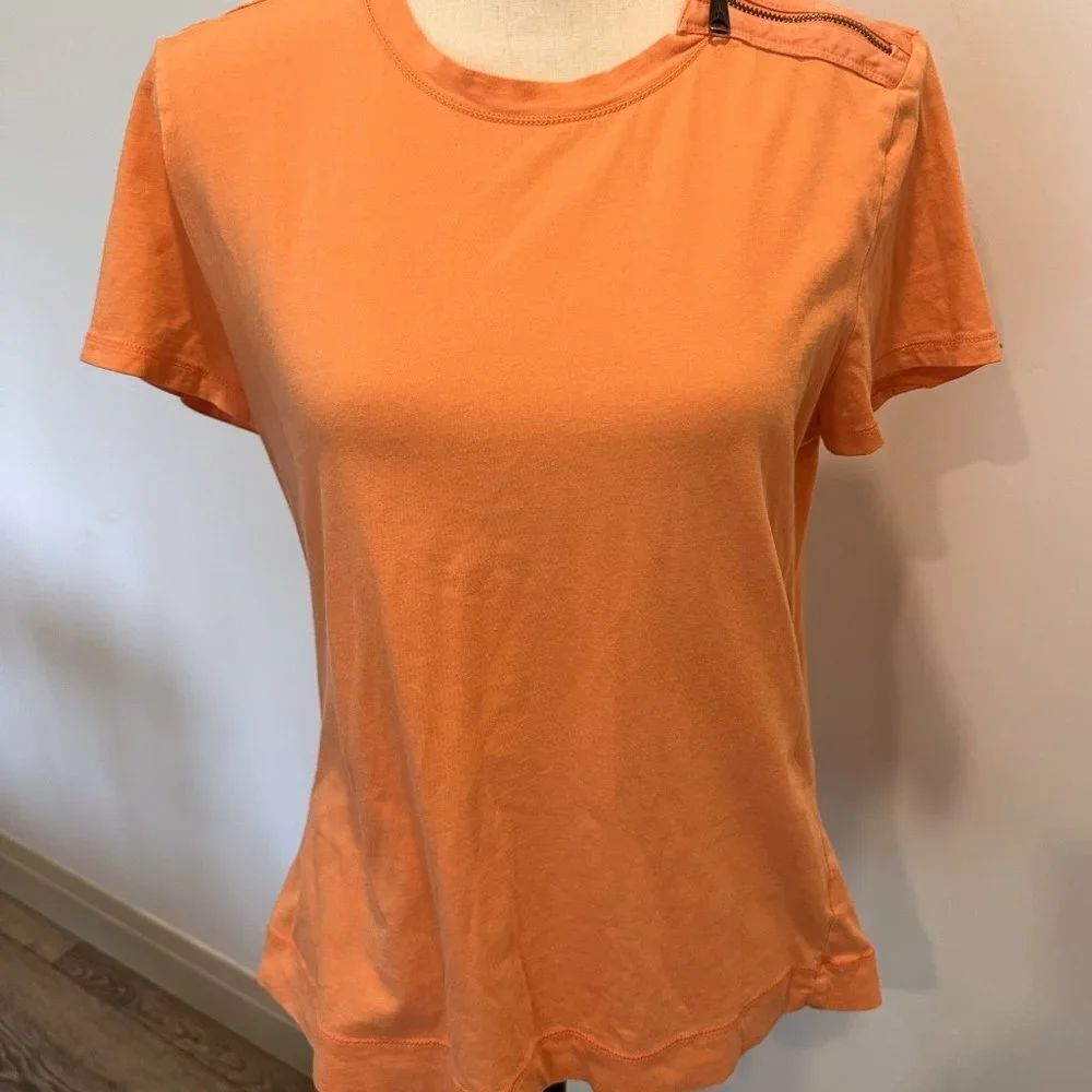 Ralph Lauren Jean Orange Women T-Shirt S  Zipper Shoulder Accent EUC - Picture 6 of 6